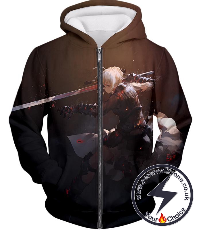 Fate Stay Night Cool Saber Alter Arturia Browm Action Zip Up Hoodie